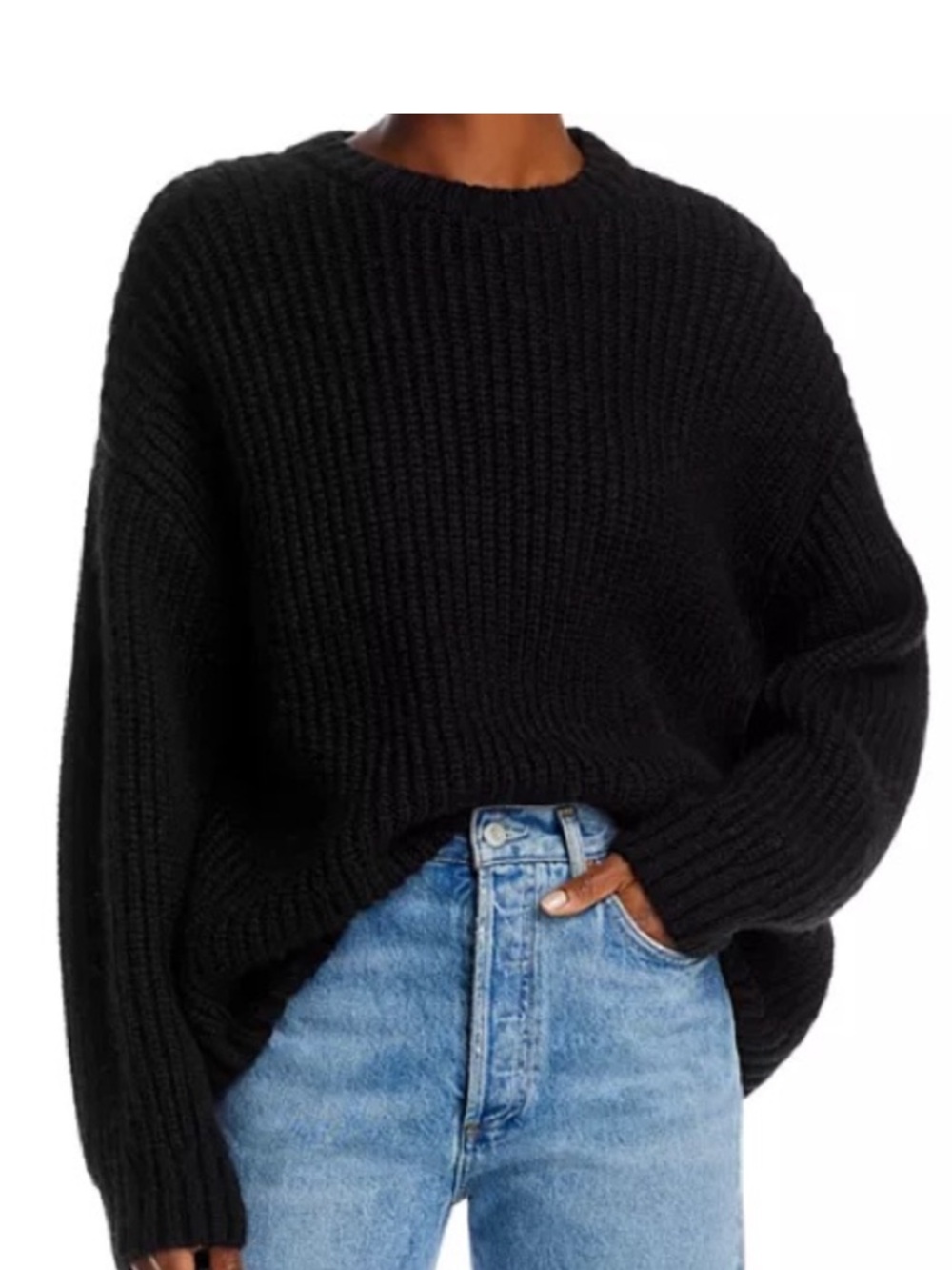 Anine Bing Sydney Crewneck Wool-Blend Sweater - Black, S